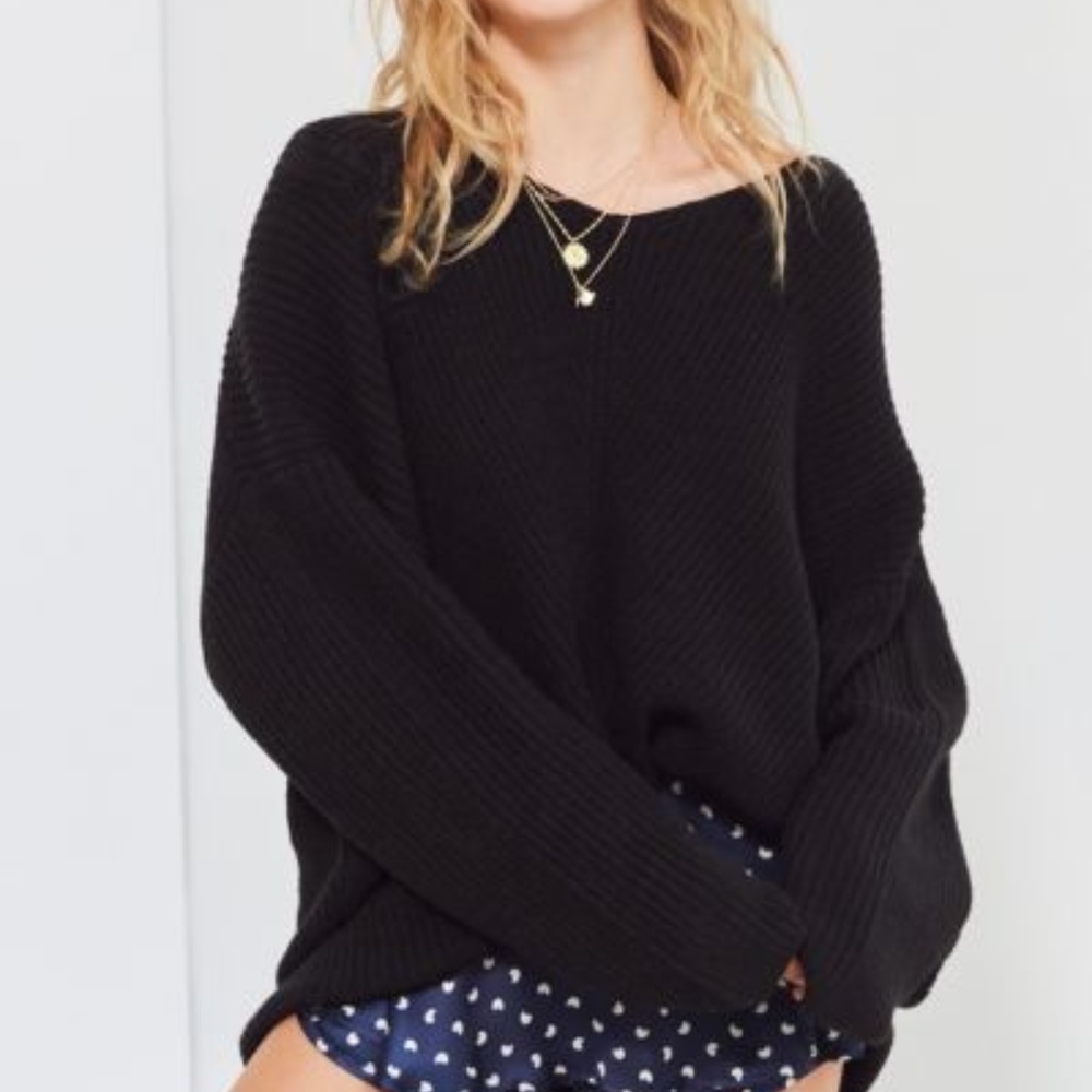 Knit oversized high low v-neck sweater